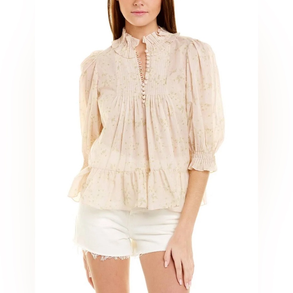 Rebecca Taylor Adela Viole Floral Print Ruffle Blouse Size Medium